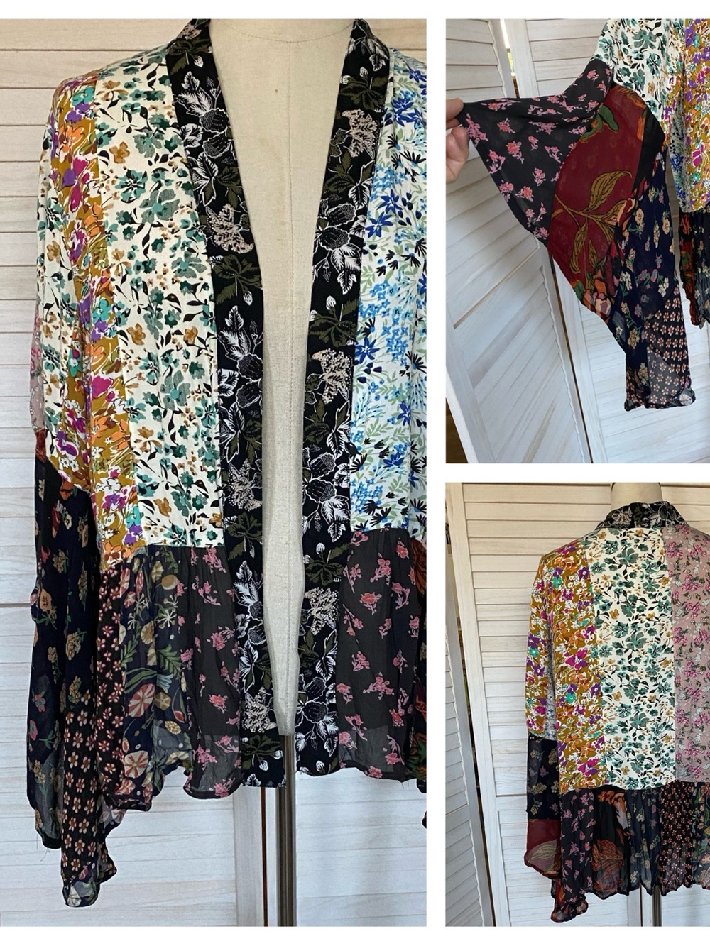Young Threads Mixed Floral Open-Front Kimono SZ M NWT Boho CottageCore